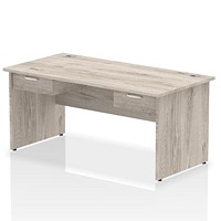 Impulse 1600mm Rectangular Desk with 2 attached Pedestals, Panel End Leg, Grey Oak