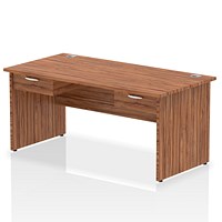 Impulse 1600mm Rectangular Desk with 2 attached Pedestals, Panel End Leg, Walnut