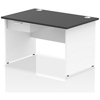 Impulse 1200mm Two-Tone Rectangular Desk with attached Pedestal, White Panel End Legs, Black