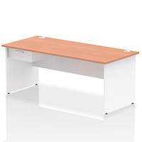 Impulse 1800mm Two-Tone Rectangular Desk with attached Pedestal, White Panel End Leg, Beech