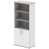 Impulse Two-Tone Extra Tall Open Shelves Cupboard, 3 Shelves, 2000mm High, White and Grey Oak