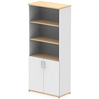 Impulse Two-Tone Extra Tall Open Shelves Cupboard, 3 Shelves, 2000mm High, White and Maple