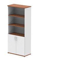 Impulse Two-Tone Extra Tall Open Shelves Cupboard, 3 Shelves, 2000mm High, White and Walnut