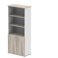 Impulse Two-Tone Extra Tall Open Shelves Cupboard, 3 Shelves, 2000mm High, Grey Oak and White