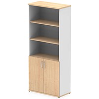 Impulse Two-Tone Extra Tall Open Shelves Cupboard, 3 Shelves, 2000mm High, Maple and White