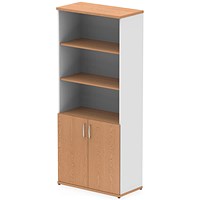 Impulse Two-Tone Extra Tall Open Shelves Cupboard, 3 Shelves, 2000mm High, Oak and White