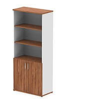 Impulse Two-Tone Extra Tall Open Shelves Cupboard, 3 Shelves, 2000mm High, Walnut and White