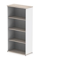 Impulse Two-Tone Tall Bookcase, 3 Shelves, 1600mm High, Grey Oak and White
