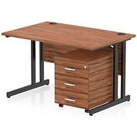 Impulse 1200mm Rectangular Desk, Black Cantilever Leg, Walnut, With 3 Drawer Mobile Pedestal Impulse 1200mm Rectangular Desk, Black Cantilever Leg, Walnut, With 3 Drawer Mobile Pedestal