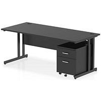 Impulse 1800mm Rectangular Desk, Black Cantilever Leg, Black, With 2 Drawer Mobile Pedestal Impulse 1800mm Rectangular Desk, Black Cantilever Leg, Black, With 2 Drawer Mobile Pedestal