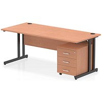 Impulse 1800mm Rectangular Desk, Black Cantilever Leg, Beech, With 3 Drawer Mobile Pedestal Impulse 1800mm Rectangular Desk, Black Cantilever Leg, Beech, With 3 Drawer Mobile Pedestal