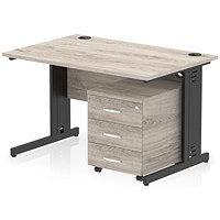 Impulse 1200mm Rectangular Desk, Black Cable Managed Leg, Grey Oak, With 3 Drawer Mobile Pedestal Impulse 1200mm Rectangular Desk, Black Cable Managed Leg, Grey Oak, With 3 Drawer Mobile Pedestal