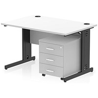 Impulse 1200mm Rectangular Desk, Black Cable Managed Leg, White, With 3 Drawer Mobile Pedestal Impulse 1200mm Rectangular Desk, Black Cable Managed Leg, White, With 3 Drawer Mobile Pedestal