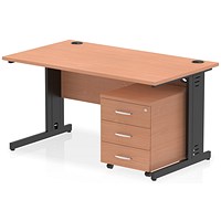 Impulse 1400mm Rectangular Desk, Black Cable Managed Leg, Beech, With 3 Drawer Mobile Pedestal Impulse 1400mm Rectangular Desk, Black Cable Managed Leg, Beech, With 3 Drawer Mobile Pedestal