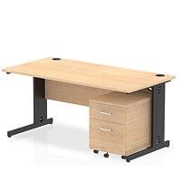 Impulse 1600mm Rectangular Desk, Black Cable Managed Leg, Maple, With 2 Drawer Mobile Pedestal Impulse 1600mm Rectangular Desk, Black Cable Managed Leg, Maple, With 2 Drawer Mobile Pedestal