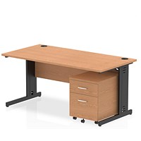 Impulse 1600mm Rectangular Desk, Black Cable Managed Leg, Oak, With 2 Drawer Mobile Pedestal Impulse 1600mm Rectangular Desk, Black Cable Managed Leg, Oak, With 2 Drawer Mobile Pedestal
