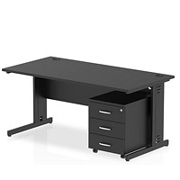 Impulse 1600mm Rectangular Desk, Black Cable Managed Leg, Black, With 3 Drawer Mobile Pedestal Impulse 1600mm Rectangular Desk, Black Cable Managed Leg, Black, With 3 Drawer Mobile Pedestal