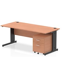 Impulse 1800mm Rectangular Desk, Black Cable Managed Leg, Beech, With 2 Drawer Mobile Pedestal Impulse 1800mm Rectangular Desk, Black Cable Managed Leg, Beech, With 2 Drawer Mobile Pedestal