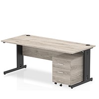 Impulse 1800mm Rectangular Desk, Black Cable Managed Leg, Grey Oak, With 2 Drawer Mobile Pedestal Impulse 1800mm Rectangular Desk, Black Cable Managed Leg, Grey Oak, With 2 Drawer Mobile Pedestal