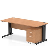 Impulse 1800mm Rectangular Desk, Black Cable Managed Leg, Oak, With 2 Drawer Mobile Pedestal Impulse 1800mm Rectangular Desk, Black Cable Managed Leg, Oak, With 2 Drawer Mobile Pedestal