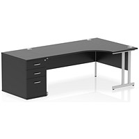 Impulse 1800mm Corner Desk with 800mm Desk High Pedestal, Right Hand, Silver Cantilever Leg, Black Impulse 1800mm Corner Desk with 800mm Desk High Pedestal, Right Hand, Silver Cantilever Leg, Black