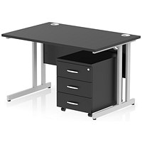 Impulse 1200mm Rectangular Desk, Silver Cantilever Leg, Black, With 3 Drawer Mobile Pedestal Impulse 1200mm Rectangular Desk, Silver Cantilever Leg, Black, With 3 Drawer Mobile Pedestal