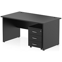 Impulse 1400mm Rectangular Desk, Panel End Leg, 3 Drawer Mobile Pedestal, Black