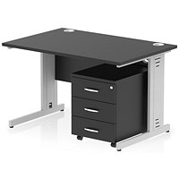 Impulse 1200mm Rectangular Desk, Silver Cable Managed Leg, Black, With 3 Drawer Mobile Pedestal Impulse 1200mm Rectangular Desk, Silver Cable Managed Leg, Black, With 3 Drawer Mobile Pedestal