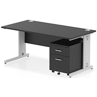 Impulse 1600mm Rectangular Desk, Silver Cable Managed Leg, Black, With 2 Drawer Mobile Pedestal Impulse 1600mm Rectangular Desk, Silver Cable Managed Leg, Black, With 2 Drawer Mobile Pedestal