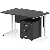 Impulse 1200mm Rectangular Desk, White Cantilever Leg, Black, With 3 Drawer Mobile Pedestal Impulse 1200mm Rectangular Desk, White Cantilever Leg, Black, With 3 Drawer Mobile Pedestal