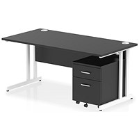 Impulse 1600mm Rectangular Desk, White Cantilever Leg, Black, With 2 Drawer Mobile Pedestal Impulse 1600mm Rectangular Desk, White Cantilever Leg, Black, With 2 Drawer Mobile Pedestal