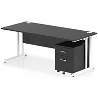 Impulse 1800mm Rectangular Desk, White Cantilever Leg, Black, With 2 Drawer Mobile Pedestal Impulse 1800mm Rectangular Desk, White Cantilever Leg, Black, With 2 Drawer Mobile Pedestal