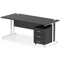 Impulse 1800mm Rectangular Desk, White Cantilever Leg, Black, With 3 Drawer Mobile Pedestal Impulse 1800mm Rectangular Desk, White Cantilever Leg, Black, With 3 Drawer Mobile Pedestal