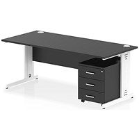 Impulse 1800mm Rectangular Desk, White Cable Managed Leg, Black, With 3 Drawer Mobile Pedestal Impulse 1800mm Rectangular Desk, White Cable Managed Leg, Black, With 3 Drawer Mobile Pedestal