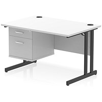 Impulse 1200mm Rectangular Desk, Black Cantilever Leg, White, With 2 Drawer Fixed Pedestal Impulse 1200mm Rectangular Desk, Black Cantilever Leg, White, With 2 Drawer Fixed Pedestal