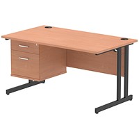 Impulse 1400mm Rectangular Desk, Black Cantilever Leg, Beech, With 2 Drawer Fixed Pedestal Impulse 1400mm Rectangular Desk, Black Cantilever Leg, Beech, With 2 Drawer Fixed Pedestal