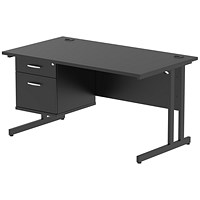 Impulse 1400mm Rectangular Desk, Black Cantilever Leg, Black, With 2 Drawer Fixed Pedestal Impulse 1400mm Rectangular Desk, Black Cantilever Leg, Black, With 2 Drawer Fixed Pedestal