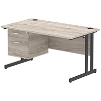 Impulse 1400mm Rectangular Desk, Black Cantilever Leg, Grey Oak, With 2 Drawer Fixed Pedestal Impulse 1400mm Rectangular Desk, Black Cantilever Leg, Grey Oak, With 2 Drawer Fixed Pedestal