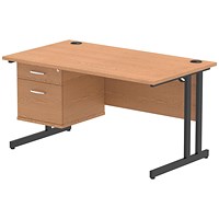Impulse 1400mm Rectangular Desk, Black Cantilever Leg, Oak, With 2 Drawer Fixed Pedestal Impulse 1400mm Rectangular Desk, Black Cantilever Leg, Oak, With 2 Drawer Fixed Pedestal