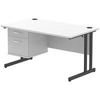 Impulse 1400mm Rectangular Desk, Black Cantilever Leg, White, With 2 Drawer Fixed Pedestal Impulse 1400mm Rectangular Desk, Black Cantilever Leg, White, With 2 Drawer Fixed Pedestal