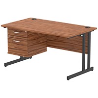 Impulse 1400mm Rectangular Desk, Black Cantilever Leg, Walnut, With 2 Drawer Fixed Pedestal Impulse 1400mm Rectangular Desk, Black Cantilever Leg, Walnut, With 2 Drawer Fixed Pedestal