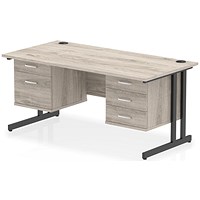 Impulse 1600mm Rectangular Desk, Black Cantilever Leg, Grey Oak, With 2 Drawer and 3 Drawer Fixed Pedestals Impulse 1600mm Rectangular Desk, Black Cantilever Leg, Grey Oak, With 2 Drawer and 3 Drawer Fixed Pedestals