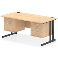 Impulse 1600mm Rectangular Desk, Black Cantilever Leg, Maple, With 2 Drawer and 3 Drawer Fixed Pedestals Impulse 1600mm Rectangular Desk, Black Cantilever Leg, Maple, With 2 Drawer and 3 Drawer Fixed Pedestals