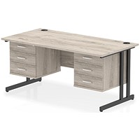 Impulse 1600mm Rectangular Desk, Black Cantilever Leg, Grey Oak, With 2 x 3 Drawer Fixed Pedestal Impulse 1600mm Rectangular Desk, Black Cantilever Leg, Grey Oak, With 2 x 3 Drawer Fixed Pedestal