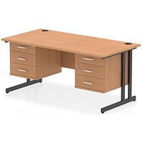 Impulse 1600mm Rectangular Desk, Black Cantilever Leg, Oak, With 2 x 3 Drawer Fixed Pedestal Impulse 1600mm Rectangular Desk, Black Cantilever Leg, Oak, With 2 x 3 Drawer Fixed Pedestal