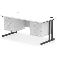 Impulse 1600mm Rectangular Desk, Black Cantilever Leg, White, With 2 x 3 Drawer Fixed Pedestal Impulse 1600mm Rectangular Desk, Black Cantilever Leg, White, With 2 x 3 Drawer Fixed Pedestal