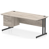 Impulse 1800mm Rectangular Desk, Black Cantilever Leg, Grey Oak, With 2 Drawer Fixed Pedestal Impulse 1800mm Rectangular Desk, Black Cantilever Leg, Grey Oak, With 2 Drawer Fixed Pedestal