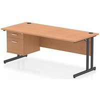 Impulse 1800mm Rectangular Desk, Black Cantilever Leg, Oak, With 2 Drawer Fixed Pedestal Impulse 1800mm Rectangular Desk, Black Cantilever Leg, Oak, With 2 Drawer Fixed Pedestal