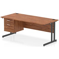 Impulse 1800mm Rectangular Desk, Black Cantilever Leg, Walnut, With 2 Drawer Fixed Pedestal Impulse 1800mm Rectangular Desk, Black Cantilever Leg, Walnut, With 2 Drawer Fixed Pedestal