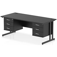 Impulse 1800mm Rectangular Desk, Black Cantilever Leg, Black, With 2 x 3 Drawer Fixed Pedestal Impulse 1800mm Rectangular Desk, Black Cantilever Leg, Black, With 2 x 3 Drawer Fixed Pedestal